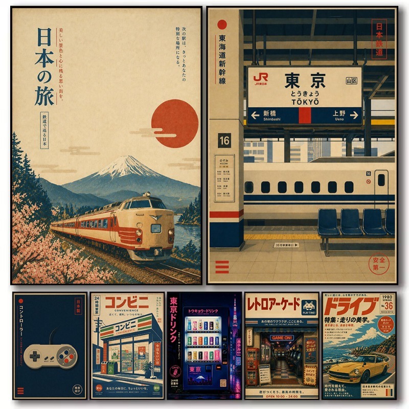 Japanese Lifestyle And Traditions - Vintage Japanisches Traditionelles Spielhallen-Poster mit Bahnhofsmotiv